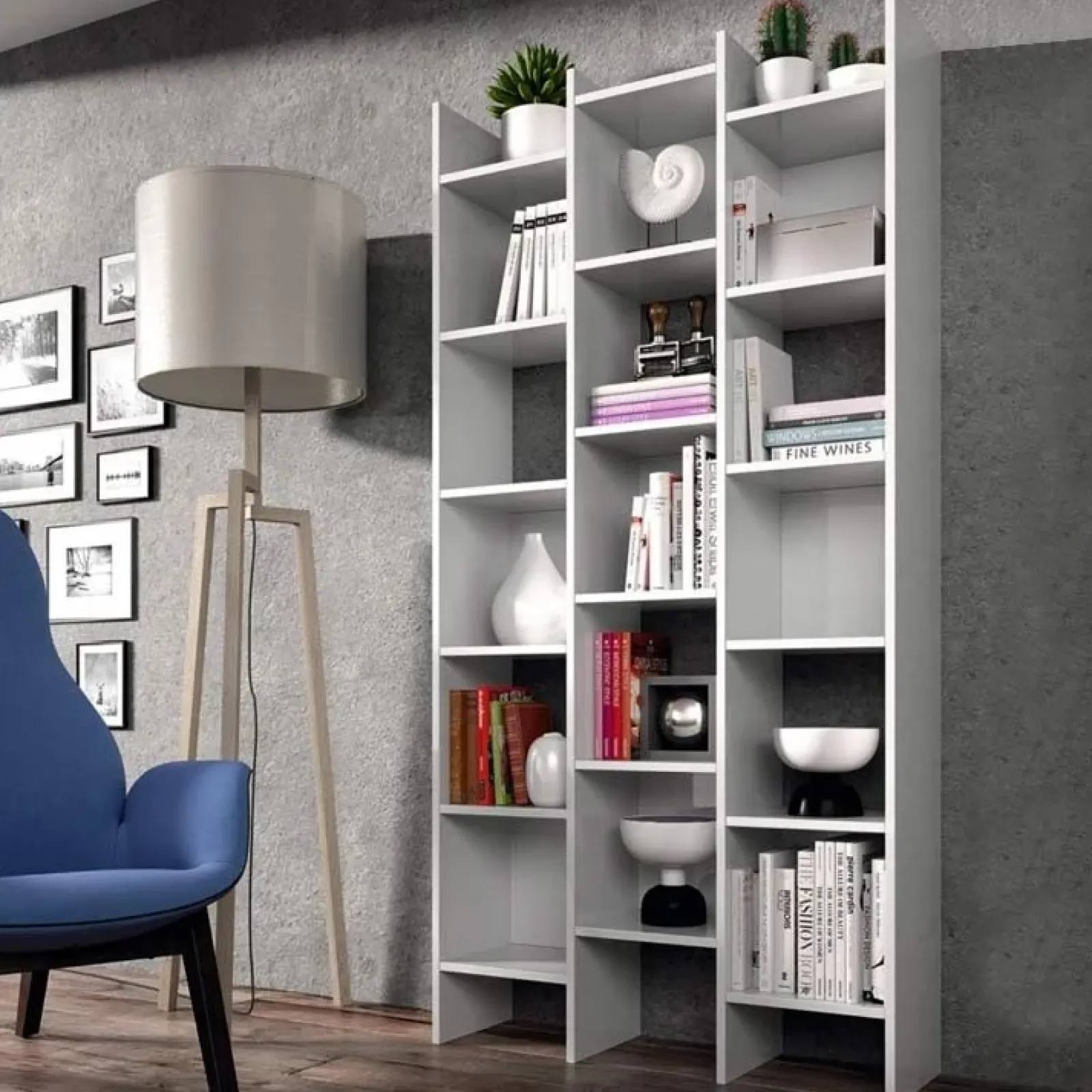 Garnero Arredamenti Librerie Ufficio|Librerie-Libreria da parete scaffale 192x192h cm moderna bianco opaco Jasmine2