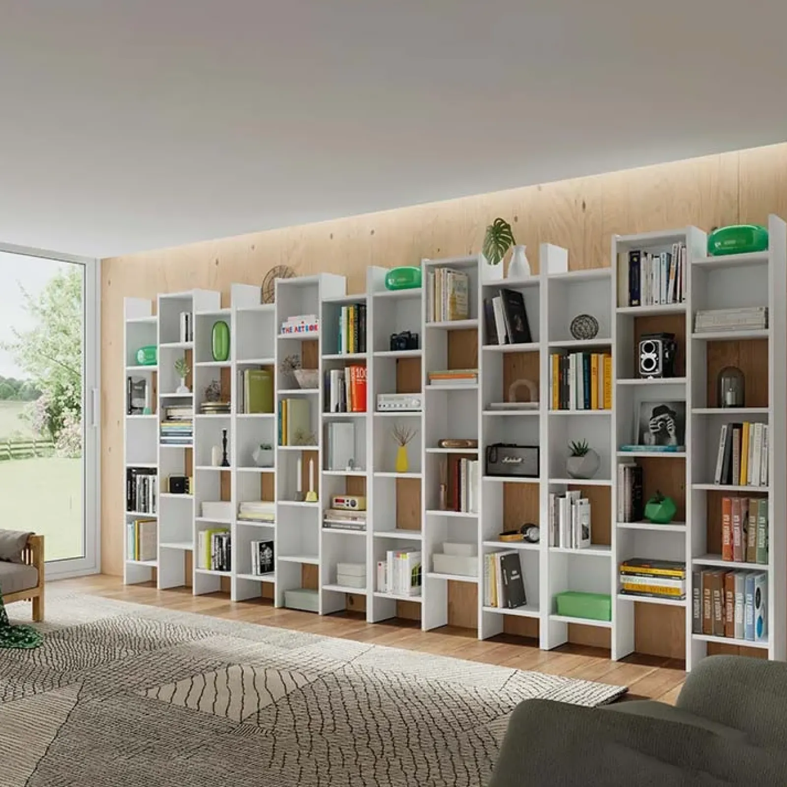 Garnero Arredamenti Librerie Ufficio|Librerie-Libreria da parete scaffale 192x192h cm moderna bianco opaco Jasmine2