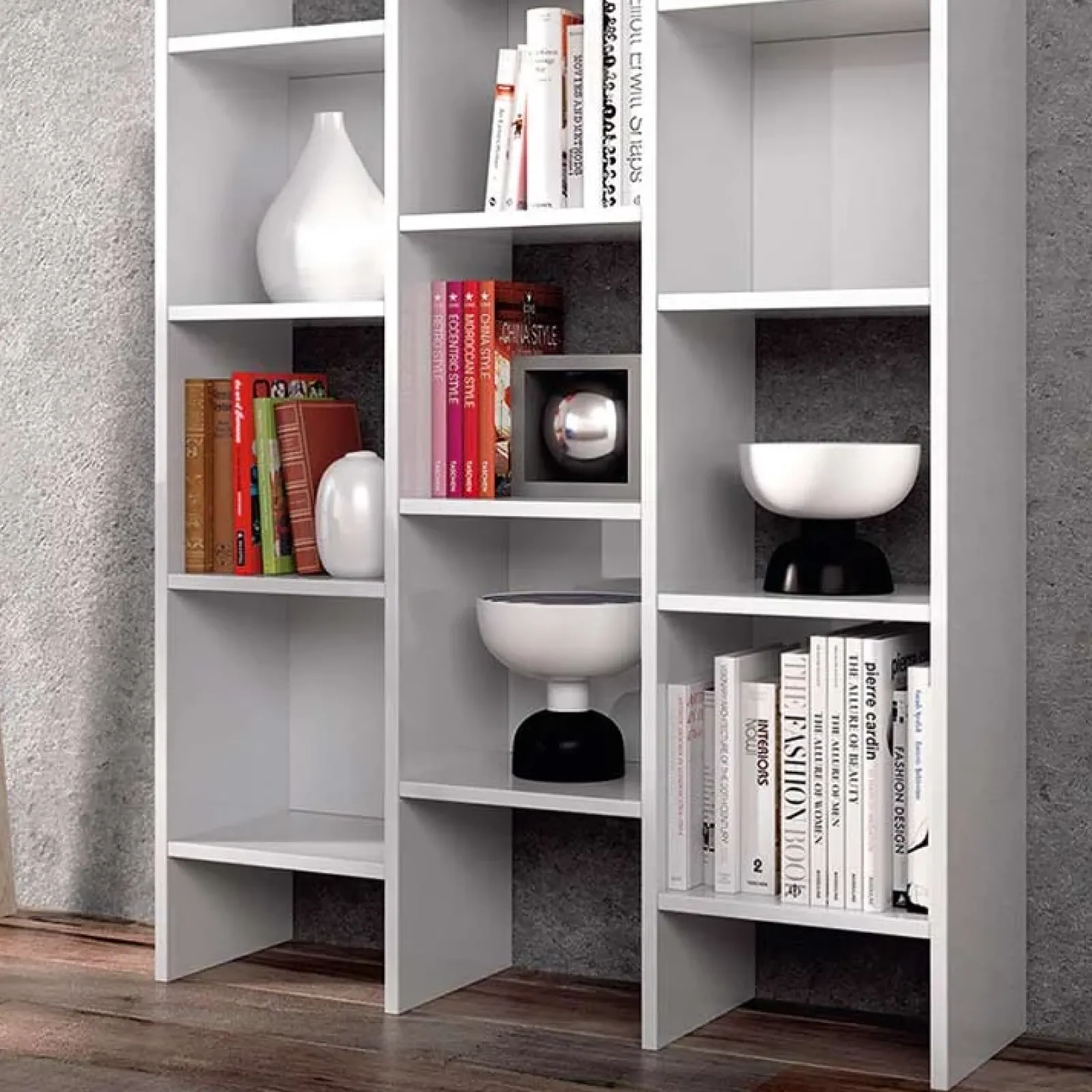 Garnero Arredamenti Librerie Ufficio|Librerie-Libreria da parete scaffale 192x192h cm moderna bianco opaco Jasmine2