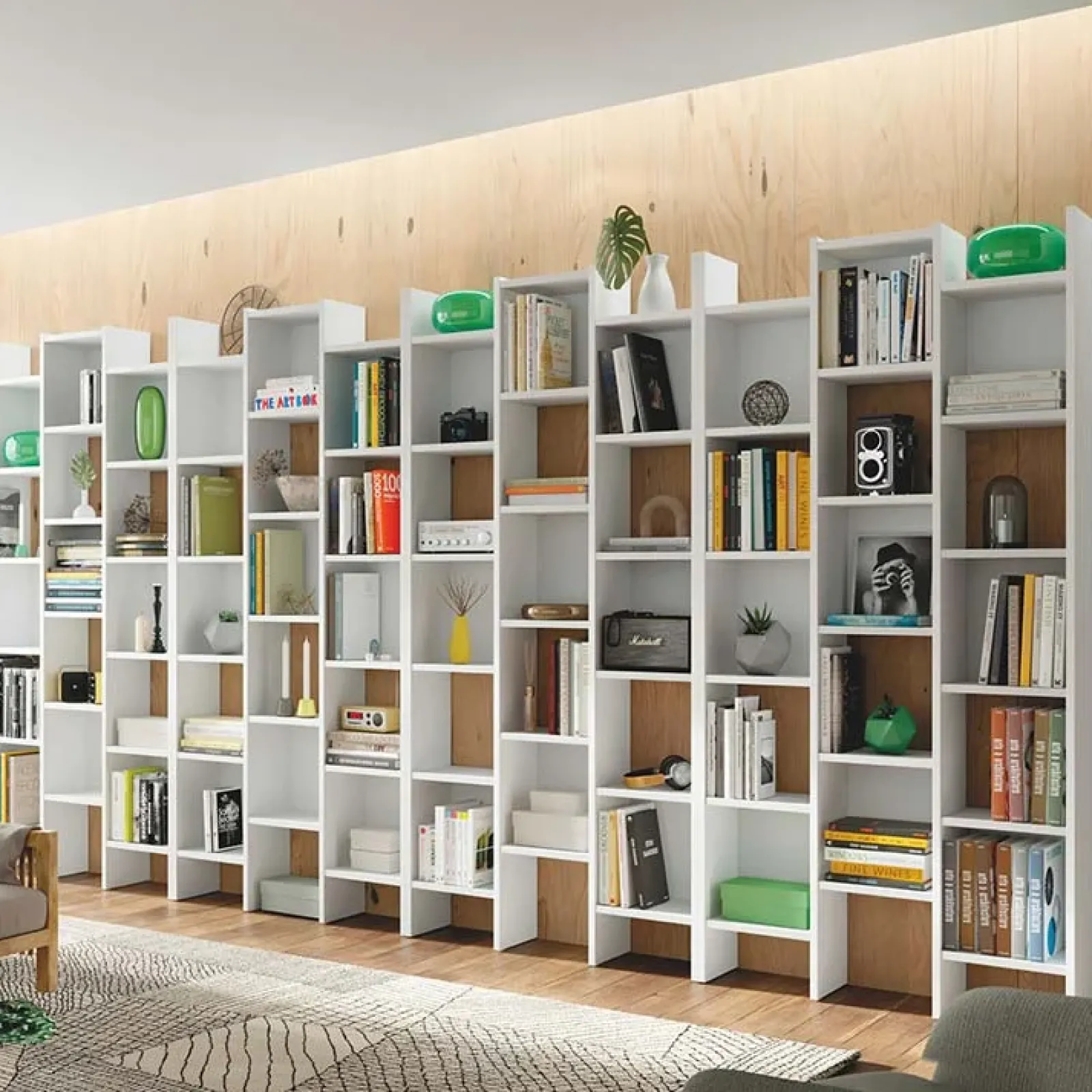 Garnero Arredamenti Librerie Ufficio|Librerie-Libreria da parete scaffale 384x192h cm moderna bianco opaco Jasmine