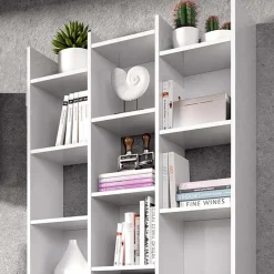 Garnero Arredamenti Librerie Ufficio|Librerie-Libreria da parete scaffale 384x192h cm moderna bianco opaco Jasmine