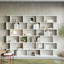 Garnero Arredamenti Librerie Ufficio|Librerie-Libreria da parete 240x192h cm moderna soggiorno Amira 3 Bianco Opaco