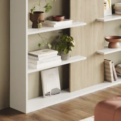 Garnero Arredamenti Librerie Ufficio|Librerie-Libreria da parete 270x180h cm moderna soggiorno rovere bianco Libris Aline 3 Bianco Opaco - Rovere