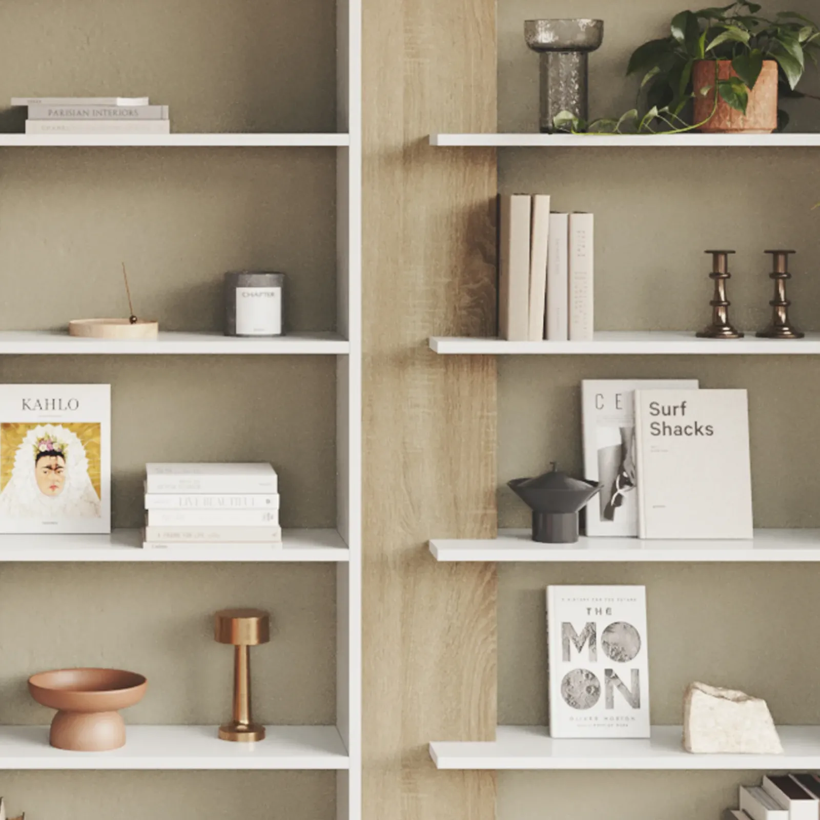 Garnero Arredamenti Librerie Ufficio|Librerie-Libreria da parete 270x180h cm moderna soggiorno rovere bianco Libris Aline 3 Bianco Opaco - Rovere