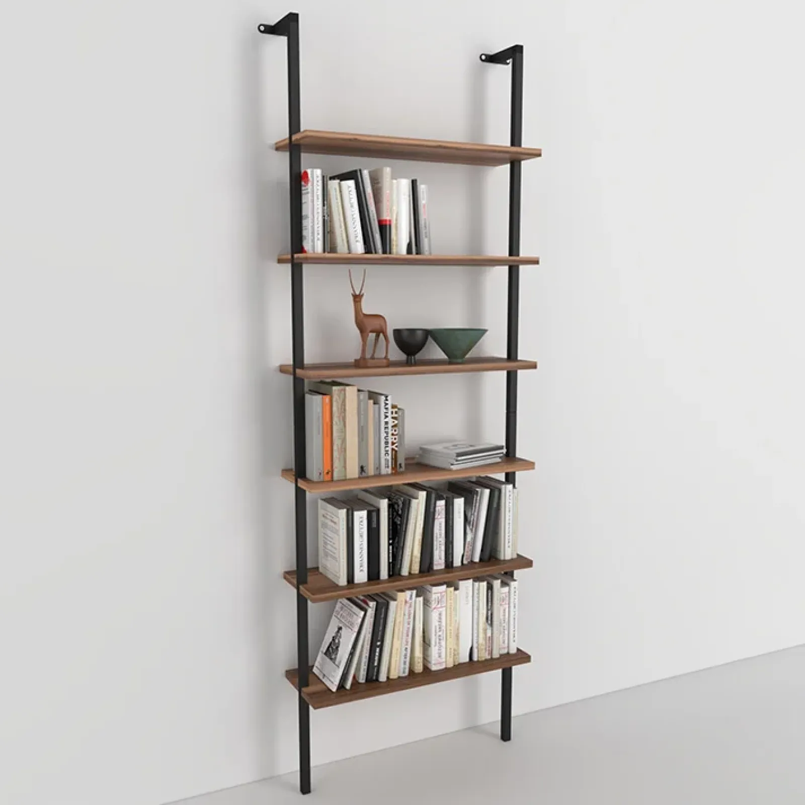 Garnero Arredamenti Librerie|Librerie-Libreria da parete 60x183h cm con ripiani industrial noce metallo nero Biak
