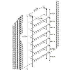 Garnero Arredamenti Librerie|Librerie-Libreria da parete 60x183h cm con ripiani  industrial  noce metallo nero Biak