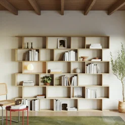 Garnero Arredamenti Librerie Ufficio|Librerie-Libreria da parete 240x192h cm moderna soggiorno chiaro Amira 3 Rovere