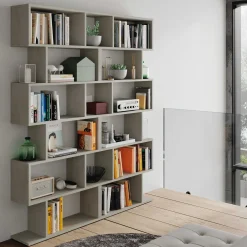 Garnero Arredamenti Librerie Ufficio|Librerie-Libreria da parete 160x192h cm moderna design Amira 2 Cemento
