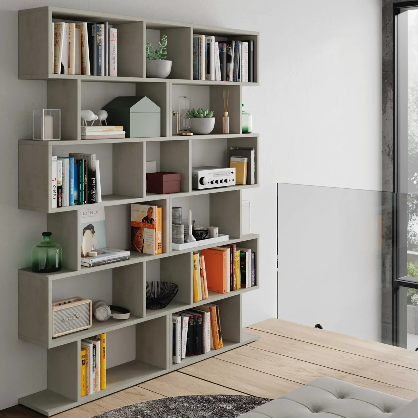 Garnero Arredamenti Librerie Ufficio|Librerie-Libreria da parete 160x192h cm moderna design Amira 2 Cemento