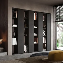 Garnero Arredamenti Librerie Ufficio|Librerie-Libreria da parete 224x186h cm soggiorno ossido nero Sunset