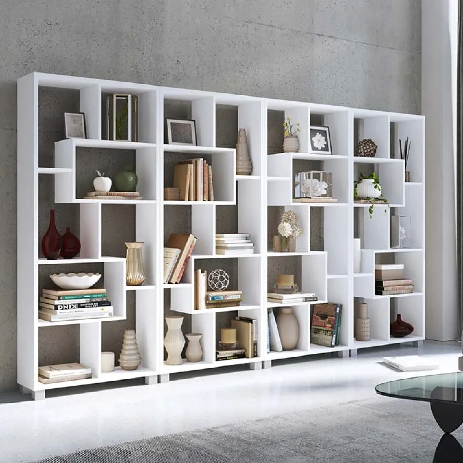 Garnero Arredamenti Librerie|Librerie-Libreria da parete 274x161h cm moderna soggiorno Eliza Bianco Frassinato