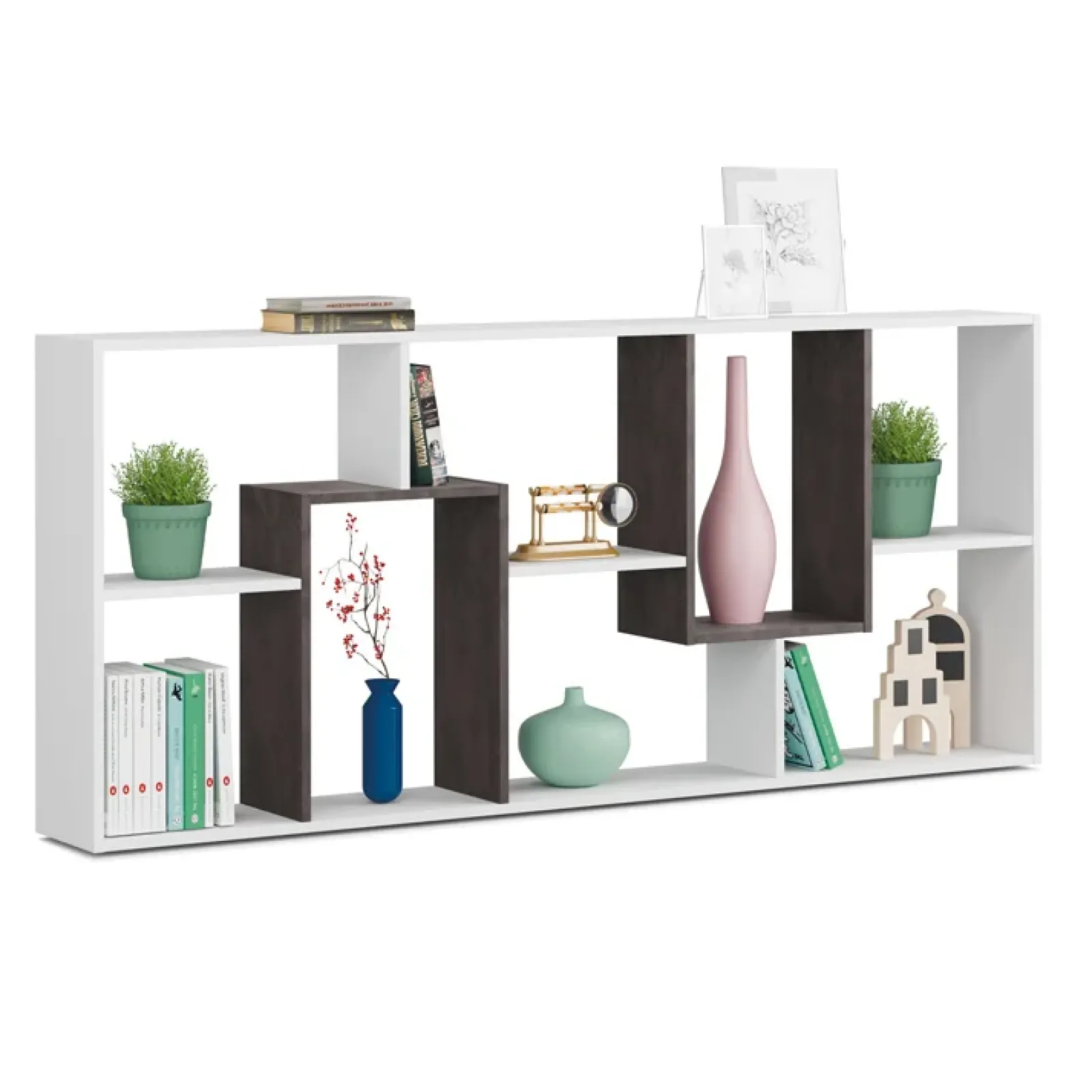 Garnero Arredamenti Librerie Ufficio|Librerie-Libreria orizzontale 180x80h cm moderna bianco opaco ossido Texas