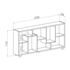 Garnero Arredamenti Librerie Ufficio|Librerie-Libreria orizzontale 156x74h cm moderna soggiorno multiposizione Eliza Cemento