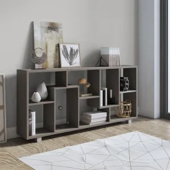 Garnero Arredamenti Librerie Ufficio|Librerie-Libreria orizzontale 156x74h cm moderna soggiorno multiposizione Eliza Grigio