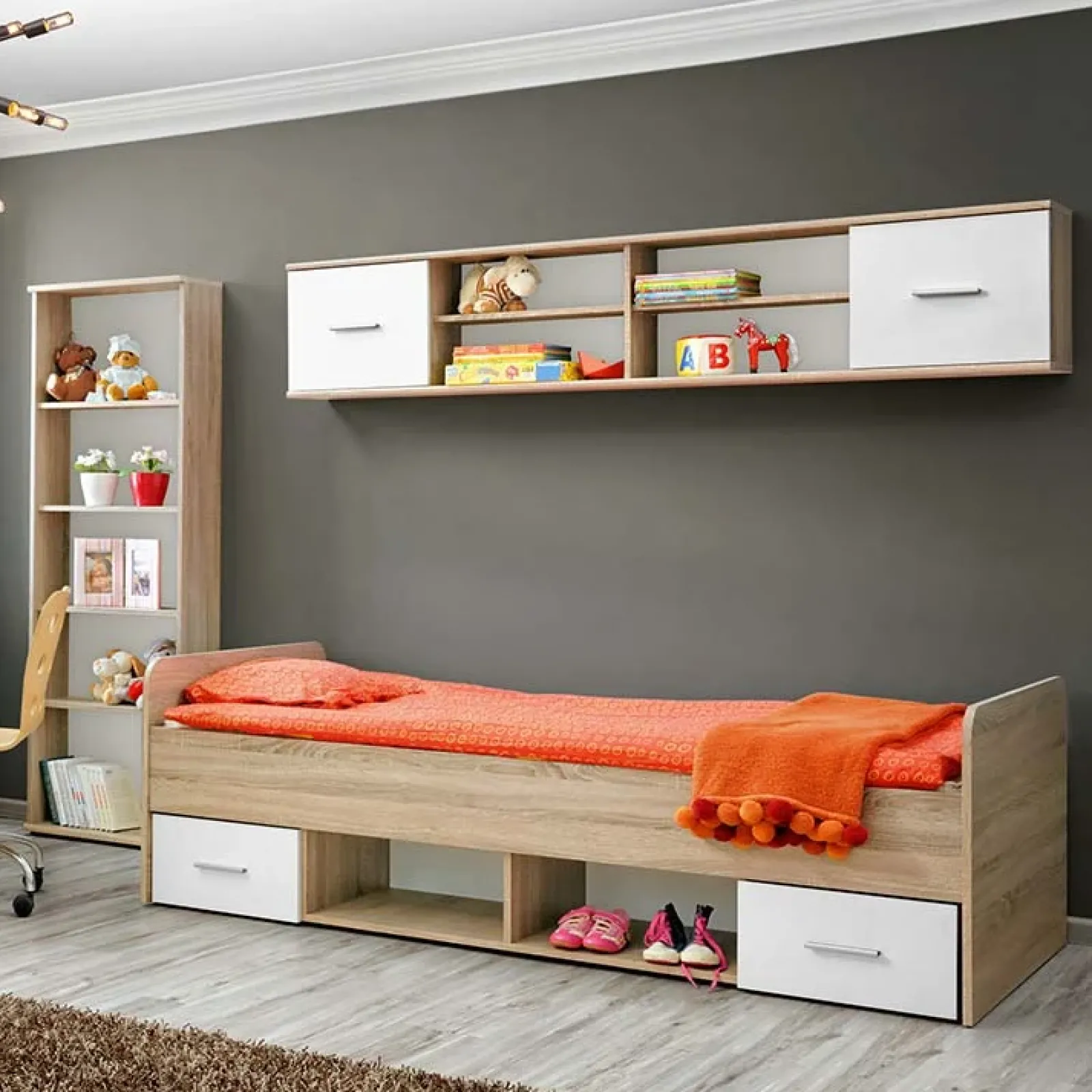 Garnero Arredamenti Librerie|Librerie-Libreria sospesa 204x39h cm moderna quercia sonoma bianco opaco Ciak