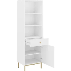 Garnero Arredamenti Librerie|Librerie-Libreria 54x180h cm 1 anta 1 cassetto 3 vani Giuggiola Bianco Opaco