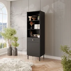 Garnero Arredamenti Librerie|Librerie-Libreria 54x180h cm 1 anta 1 cassetto 3 vani Giuggiola Nero Opaco