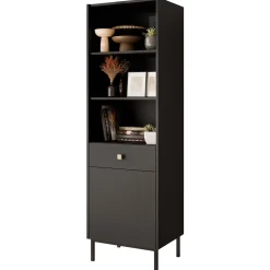 Garnero Arredamenti Librerie|Librerie-Libreria 54x180h cm 1 anta 1 cassetto 3 vani Giuggiola Nero Opaco