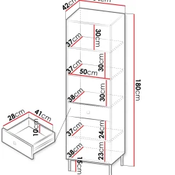 Garnero Arredamenti Librerie|Librerie-Libreria 54x180h cm 1 anta 1 cassetto 3 vani Giuggiola Nero Opaco