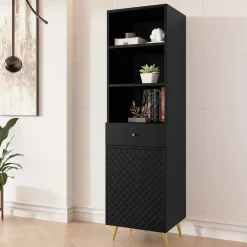Garnero Arredamenti Librerie|Librerie-Libreria 50x177h cm 1 anta 3 vani 1 cassetto con frontali decorati nero Simona Nero Opaco