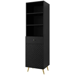 Garnero Arredamenti Librerie|Librerie-Libreria 50x177h cm 1 anta 3 vani 1 cassetto con frontali decorati nero Simona Nero Opaco