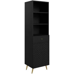 Garnero Arredamenti Librerie|Librerie-Libreria 50x177h cm 1 anta 3 vani 1 cassetto con frontali decorati nero Simona Nero Opaco