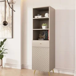 Garnero Arredamenti Librerie|Librerie-Libreria 50x177h cm 1 anta 3 vani 1 cassetto con frontali decorati Simona Beige