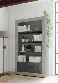 Garnero Arredamenti Librerie|Librerie-Libreria 110x190h cm 2 ante con ripiani cemento ossido Florena Ossido - Cemento