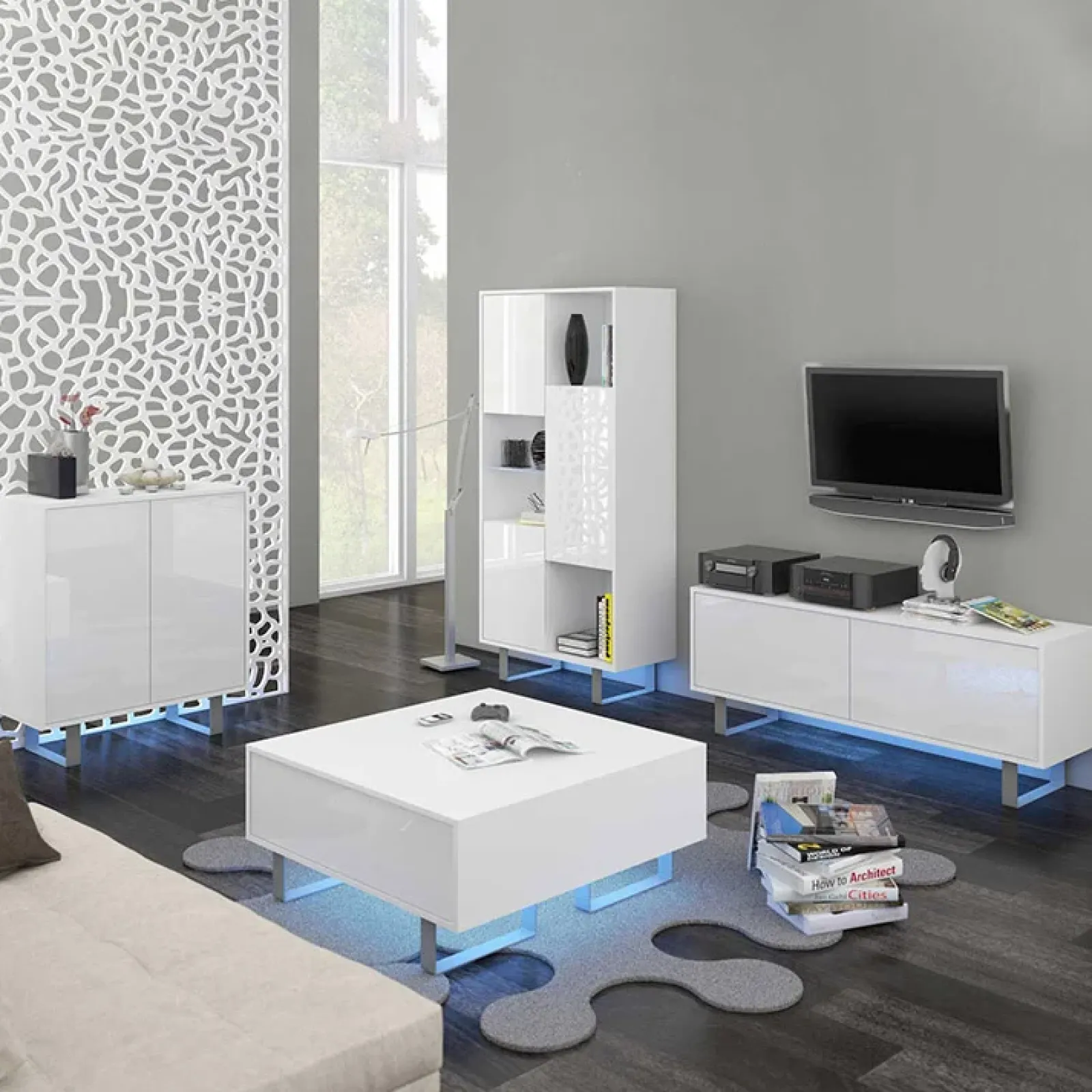 Garnero Arredamenti Librerie Ufficio|Librerie-Libreria 80x165h cm 3 ante design moderna bianco opaco e lucido Star