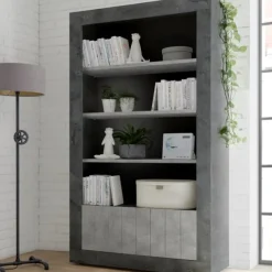 Garnero Arredamenti Librerie|Librerie-Libreria 110x190h cm 2 ante moderna ossido cemento Florena Cemento - Ossido