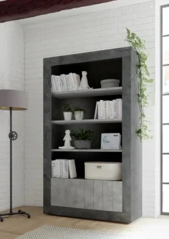 Garnero Arredamenti Librerie|Librerie-Libreria 110x190h cm 2 ante moderna ossido cemento Florena Cemento - Ossido