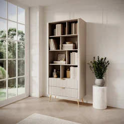 Garnero Arredamenti Librerie|Librerie-Libreria 88x194h cm 2 cassetti 8 vani a giorno cannettato Ramis Beige