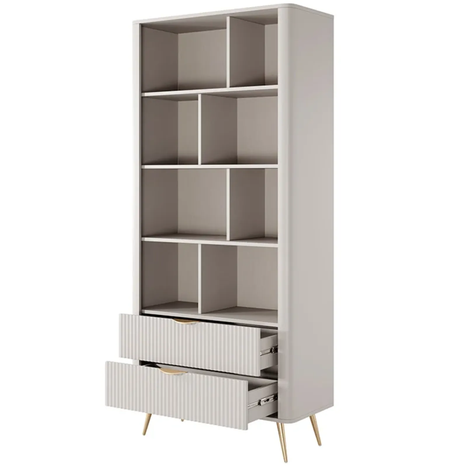 Garnero Arredamenti Librerie|Librerie-Libreria 88x194h cm 2 cassetti 8 vani a giorno cannettato Ramis Beige