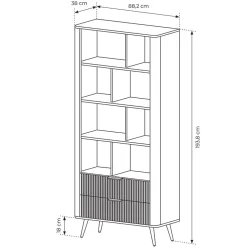 Garnero Arredamenti Librerie|Librerie-Libreria 88x194h cm 2 cassetti 8 vani a giorno cannettato Ramis Nero Opaco