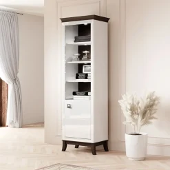 Garnero Arredamenti Librerie Ufficio|Librerie-Libreria 66x207h cm 4  ripiani moderna bianco lucido rovere scuro Umag Bianco Lucido - Wengè