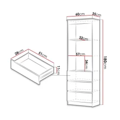 Garnero Arredamenti Librerie|Librerie-Libreria 60x180h cm 3 vani a giorno 3 cassetti moderna Sterling Rovere