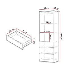 Garnero Arredamenti Librerie|Librerie-Libreria 60x180h cm 3 vani a giorno 3 cassetti moderna bianco Sterling Bianco Opaco