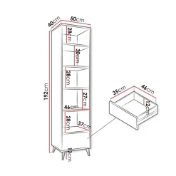 Garnero Arredamenti Librerie|Librerie-Libreria 50x192h cm 5 vani a giorno 1 cassetto rovere nero Hans