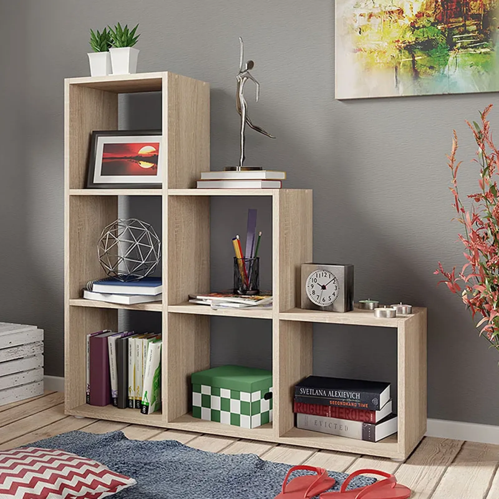 Garnero Arredamenti Librerie|Librerie-Libreria 105x108h cm 6 vani a giorno moderna Reading Rovere