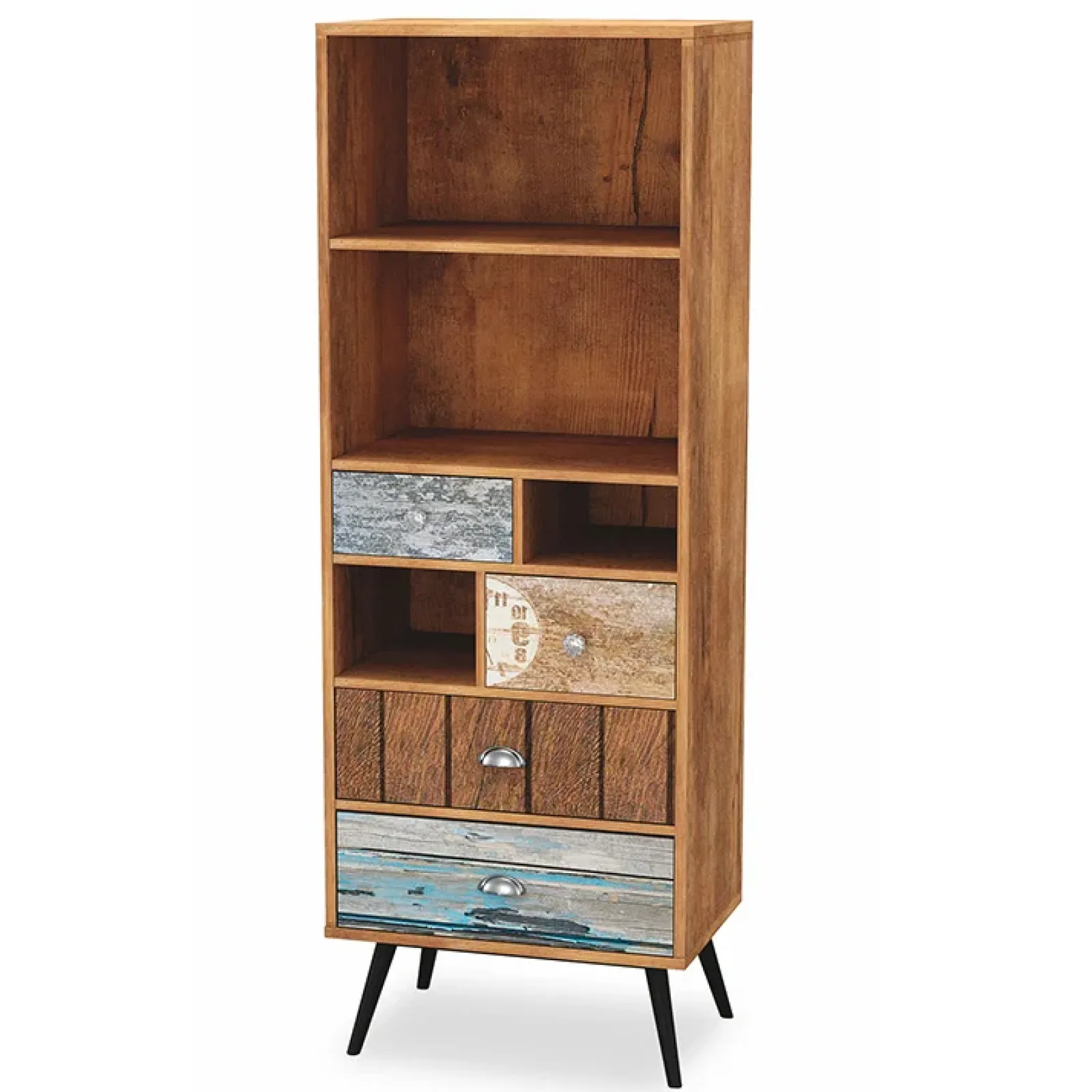 Garnero Arredamenti Librerie|Librerie-Libreria 60x180h cm con cassetti moderna multicolore con stampe acciaio nero Kabul