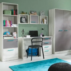 Garnero Arredamenti Armadio Cameretta|Librerie-Libreria 50x195h cm con cassetti bianco pino grigio blu Maya Gihome®