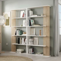 Garnero Arredamenti Librerie Ufficio|Librerie-Libreria 180x180h cm moderna bianco opaco e rovere natura Aline 2 Bianco Opaco - Rovere