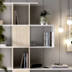 Garnero Arredamenti Librerie Ufficio|Librerie-Libreria 145x145h cm moderna bianco rovere natura Snake Bianco Opaco - Rovere