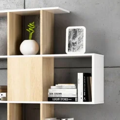 Garnero Arredamenti Librerie Ufficio|Librerie-Libreria 145x145h cm moderna bianco rovere natura Snake Bianco Opaco - Rovere