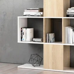 Garnero Arredamenti Librerie Ufficio|Librerie-Libreria 145x145h cm moderna bianco rovere natura Snake Bianco Opaco - Rovere