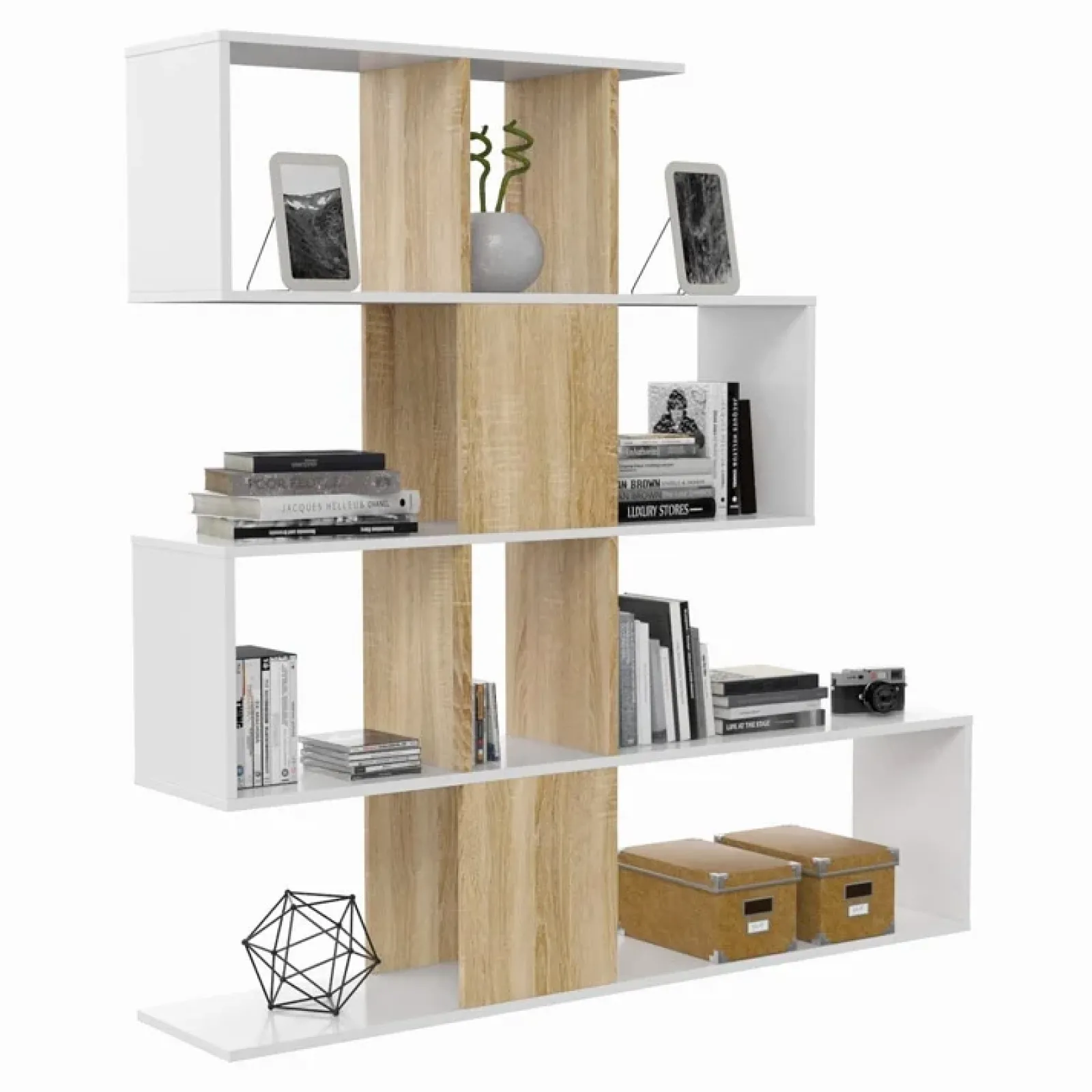 Garnero Arredamenti Librerie Ufficio|Librerie-Libreria 145x145h cm moderna bianco rovere natura Snake Bianco Opaco - Rovere