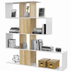 Garnero Arredamenti Librerie Ufficio|Librerie-Libreria 145x145h cm moderna bianco rovere natura Snake Bianco Opaco - Rovere