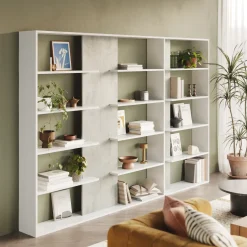 Garnero Arredamenti Librerie Ufficio|Librerie-Libreria 270x180h cm moderna design bianco opaco cemento Libris Aline 3 Bianco Opaco - Cemento
