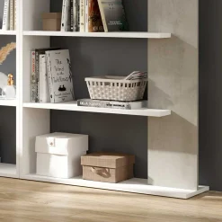 Garnero Arredamenti Librerie Ufficio|Librerie-Libreria 180x180h cm moderna design bianco opaco cemento Aline 2 Bianco Opaco - Cemento