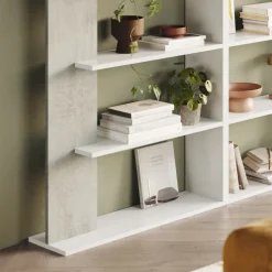 Garnero Arredamenti Librerie Ufficio|Librerie-Libreria 270x180h cm moderna design bianco opaco cemento Biblio Aline 3 Bianco Opaco - Cemento